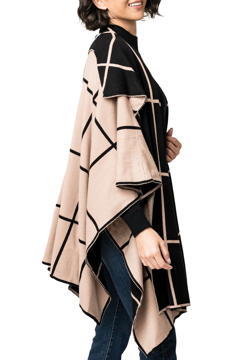 Double Knit Checkered Cape, Alternate, color, CHAI BLACK