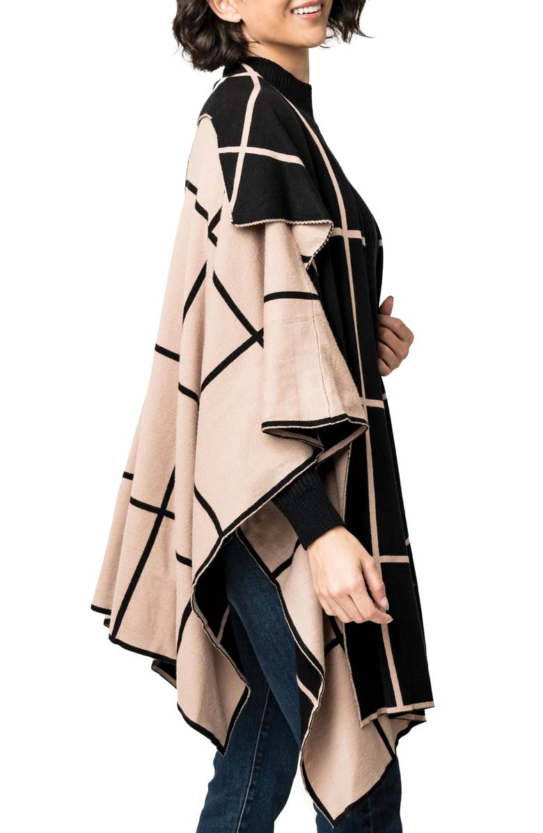 GIBSONLOOK Double Knit Checkered Cape, Alternate, color, Chai Black