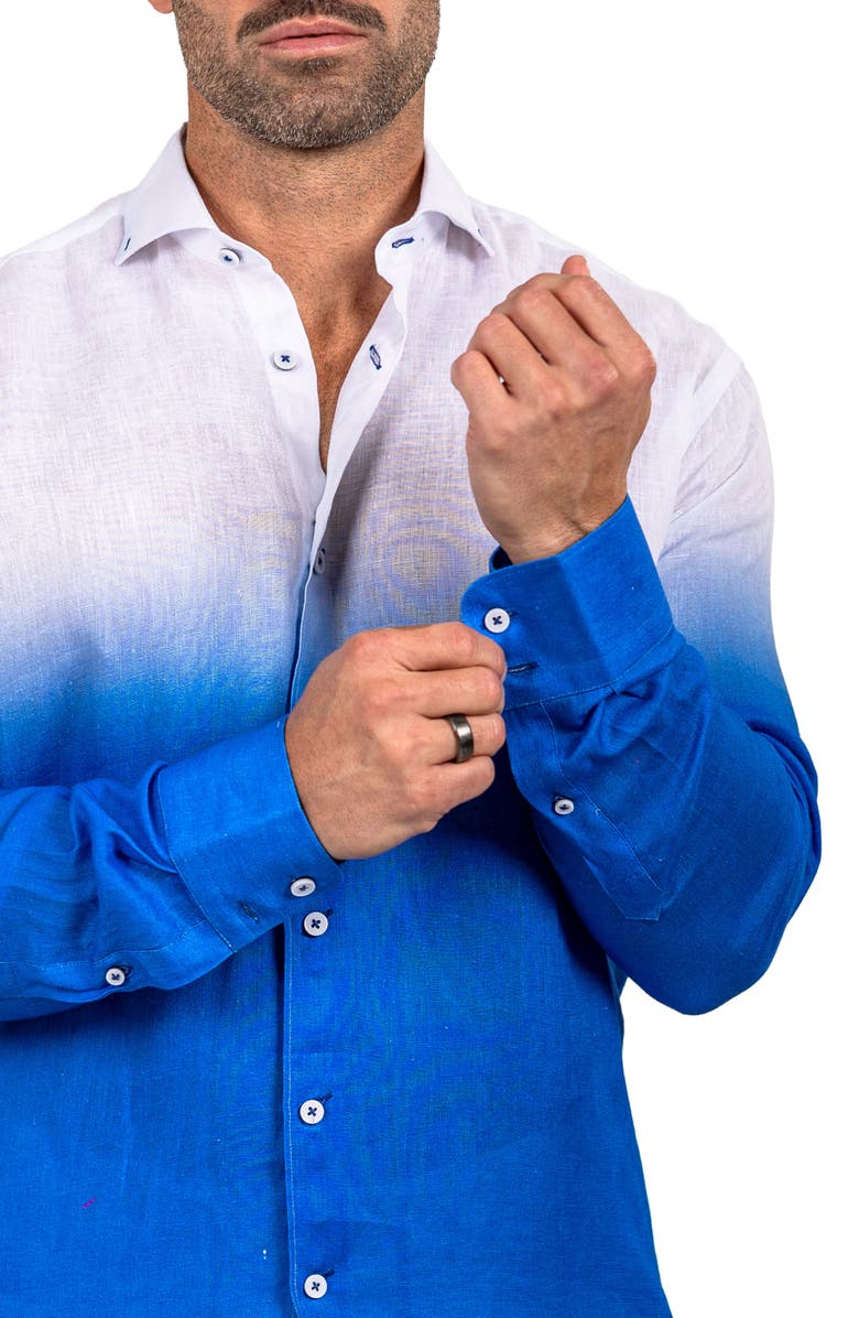 Maceoo Eins Marthy Contemporary Fit Linen Button-Up Shirt, Alternate, color, Blue