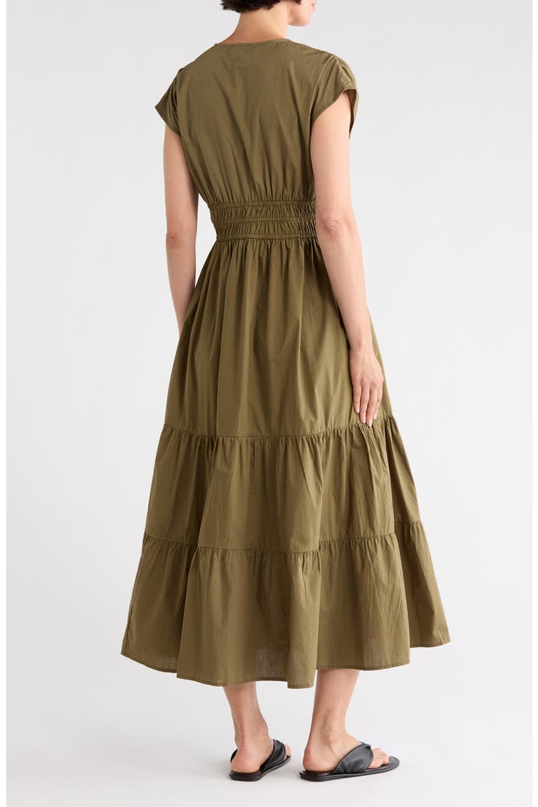 V-Neck Cotton Midi Dress, Alternate, color, OLIVE GREEN
