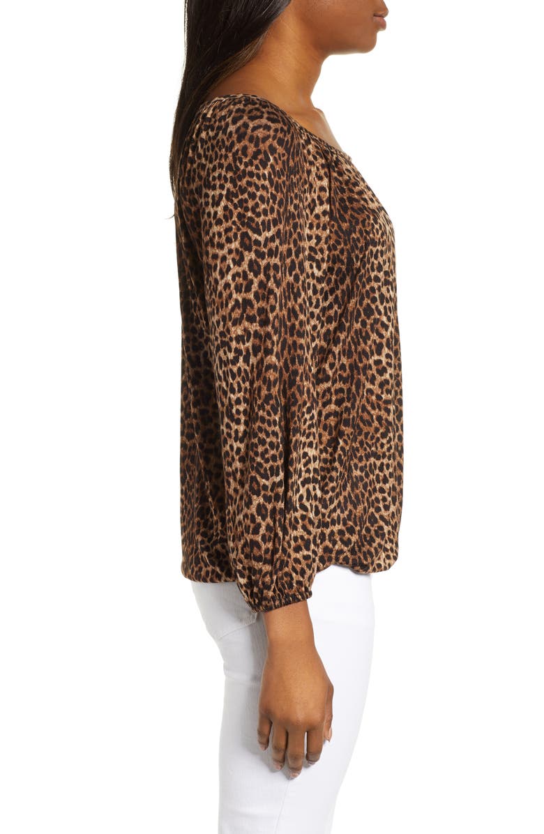 MICHAEL Michael Kors Leopard Spot Peasant Top, Alternate, color, 