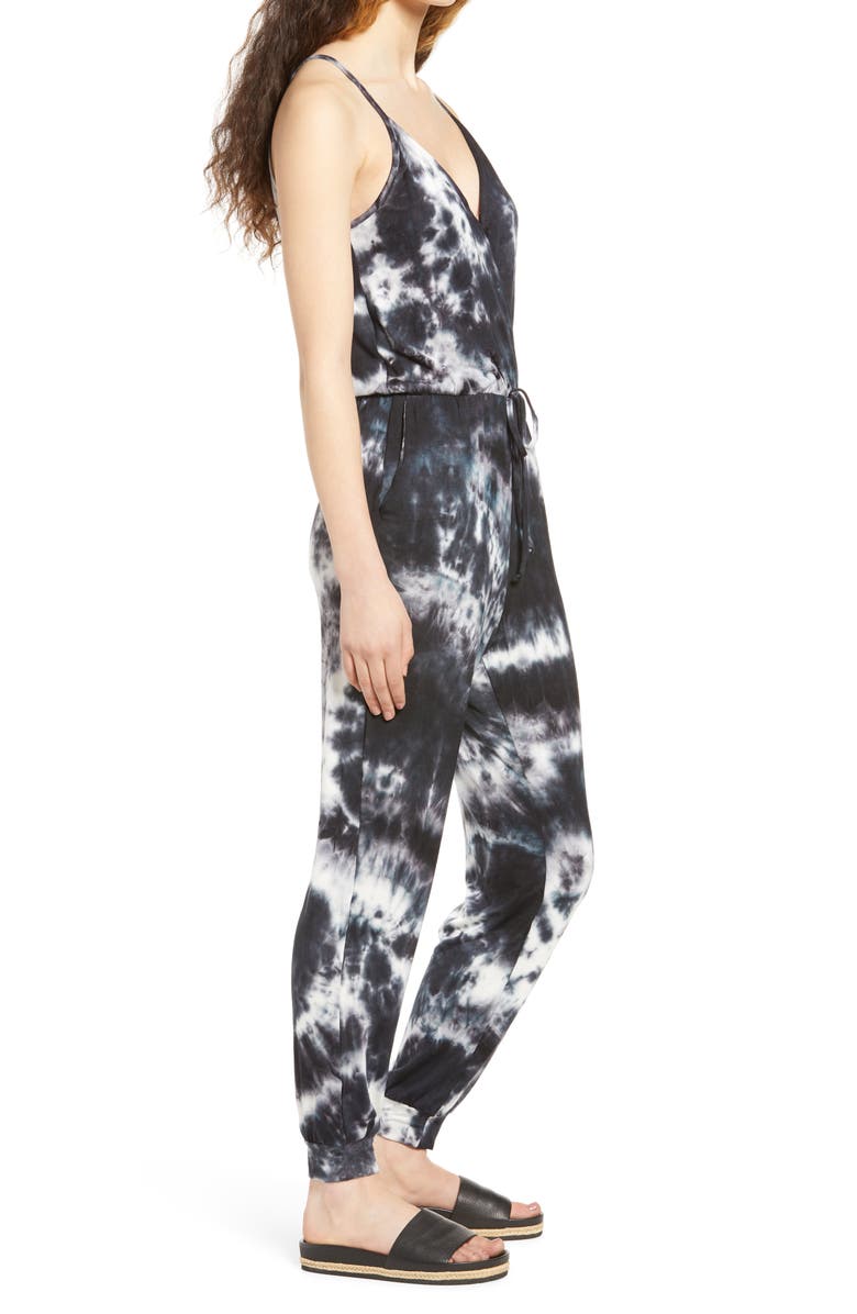 Fraiche by J Tie Dye Cami Jumpsuit, Alternate, color, Black