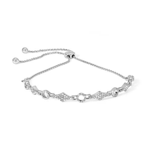 Silver 1/2 Cttw Diamond Alternating Circle and Kite Link Adjustable Bolo Bracelet