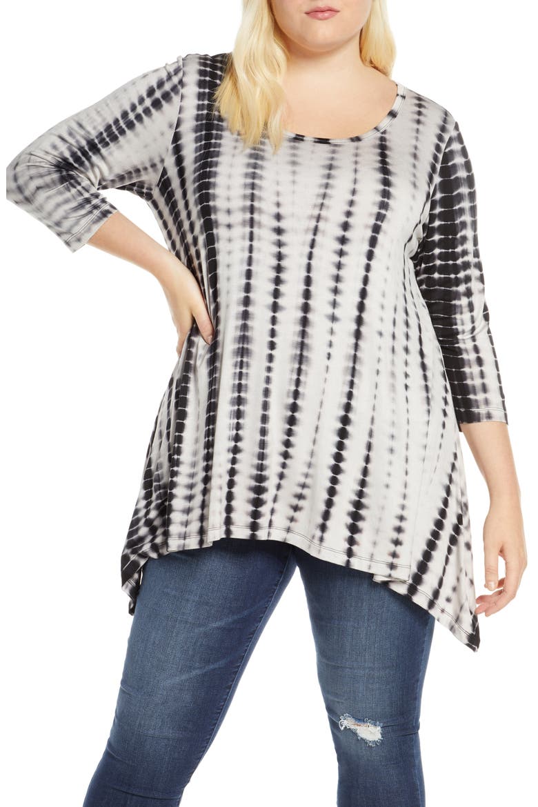 Tie Dye Handkerchief Hem Top, Main, color, BLK/ WHT