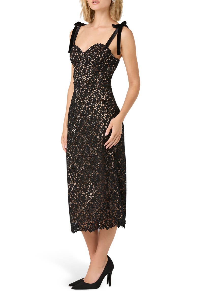 Donnie Lace Corset Midi Dress, Alternate, color, BLACK