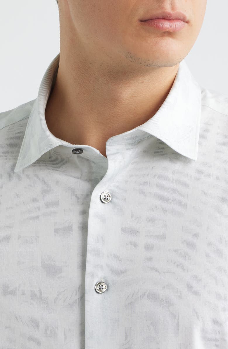 Bugatchi Miles OoohCotton<sup>®</sup> Printed Short Sleeve Button-Up Shirt, Alternate, color, Platinum