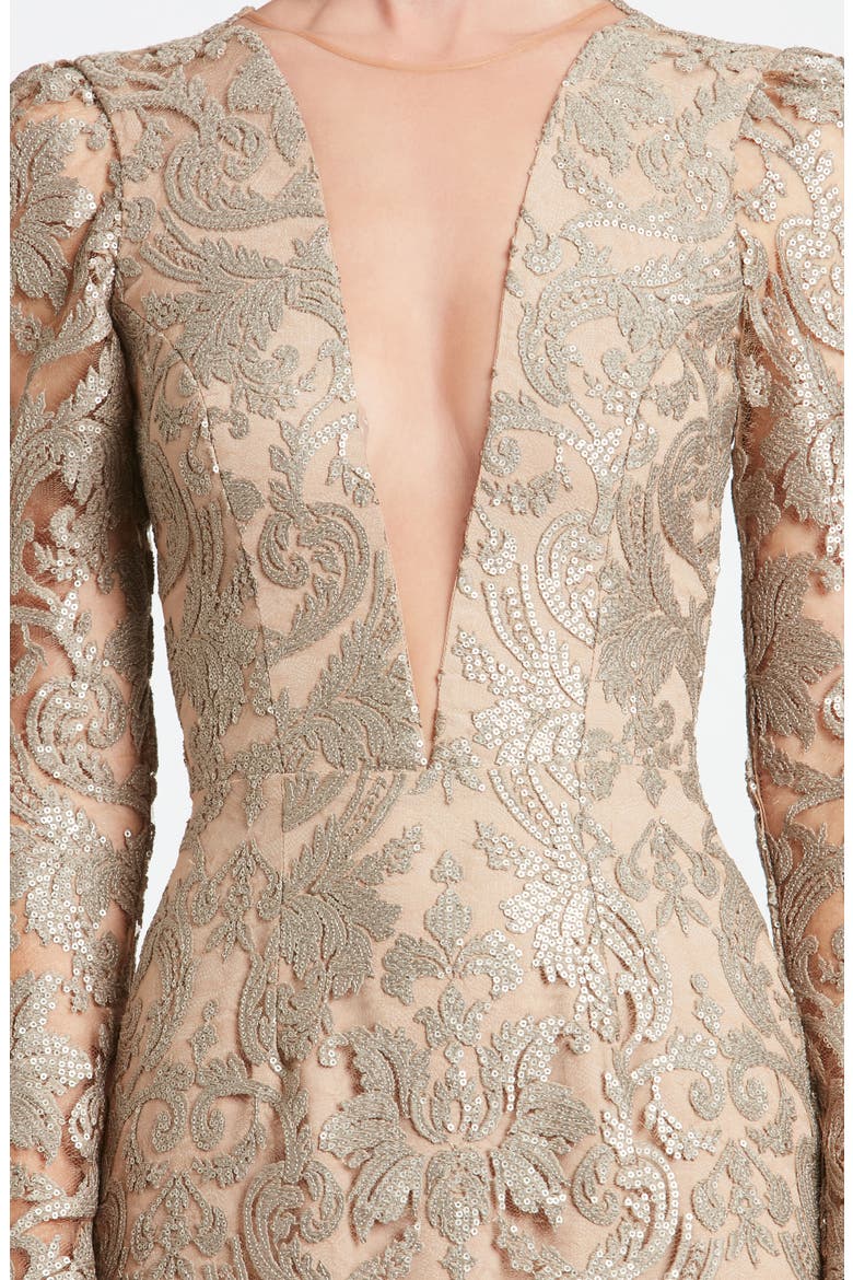 Claudia Plunging Illusion Sequin Lace Minidress (Nordstrom Exclusive), Alternate, color, PLATINUM/ NUDE