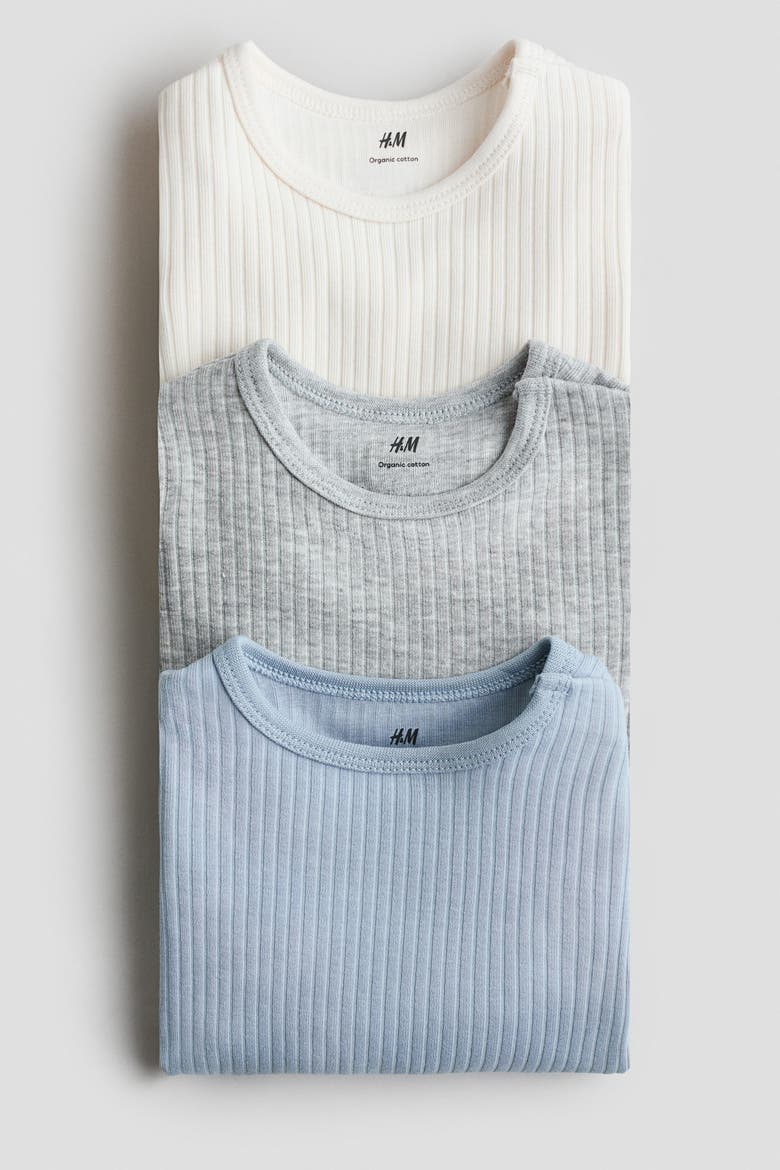 3-pack Ribbed Bodysuits, Alternate, color, Light blue/light gray