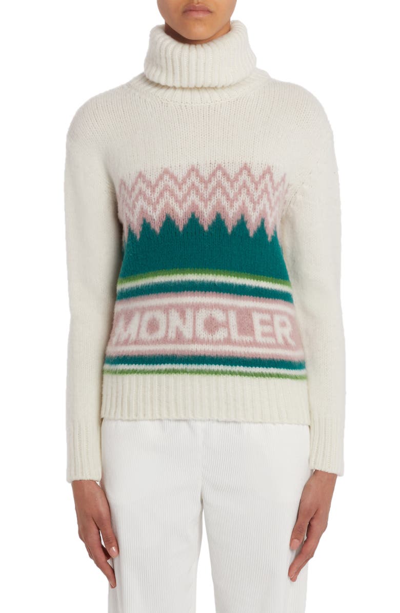 Moncler Festive Logo Intarsia Wool Turtleneck Sweater, Main, color, 