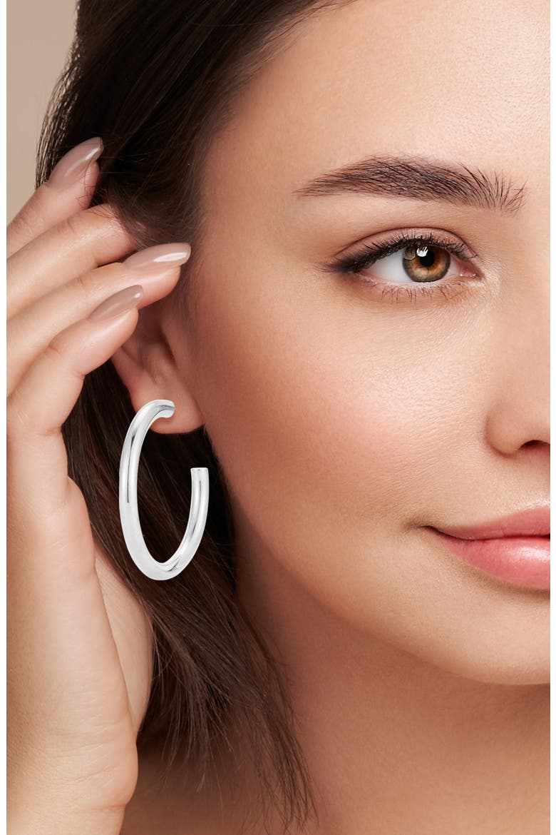 Tubular Hoop Earrings, Alternate, color, SILVER
