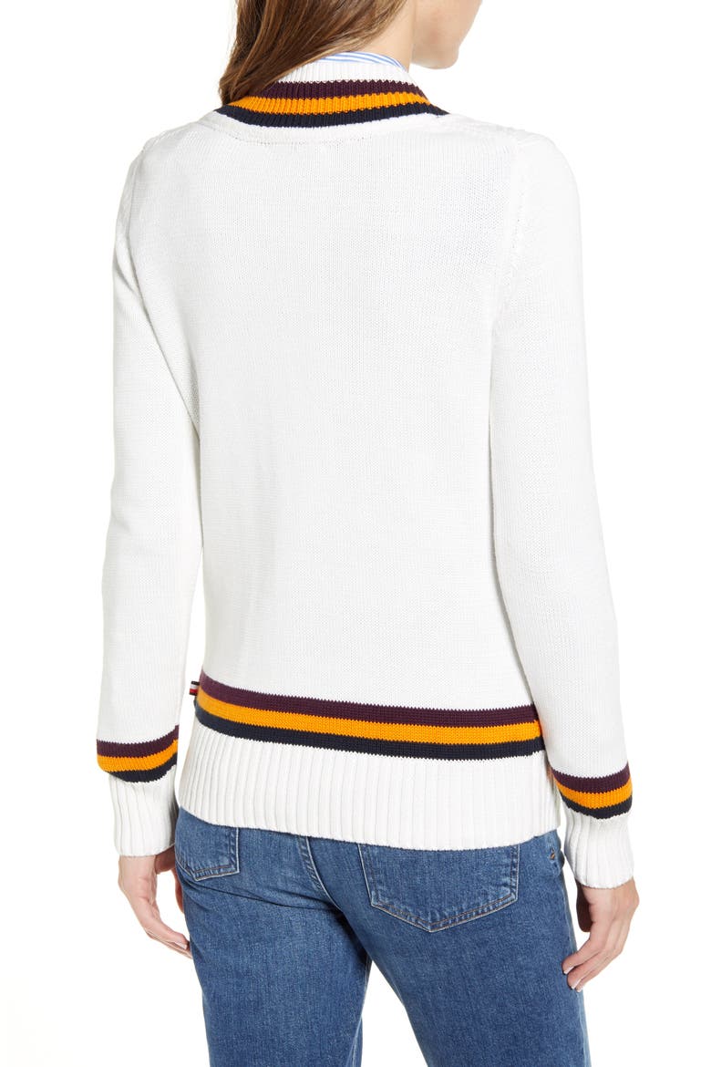 Tipped V-Neck Varsity Sweater, Alternate, color, IVORY MULTI