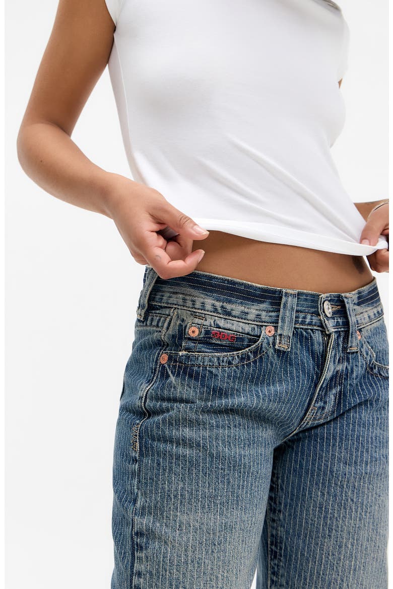 Kayla Pinstripe Low Rise Wide Leg Jeans, Alternate, color, BLUE