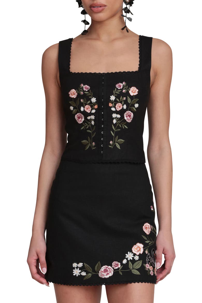 Embroidered Corset Tank, Main, color, BLACK