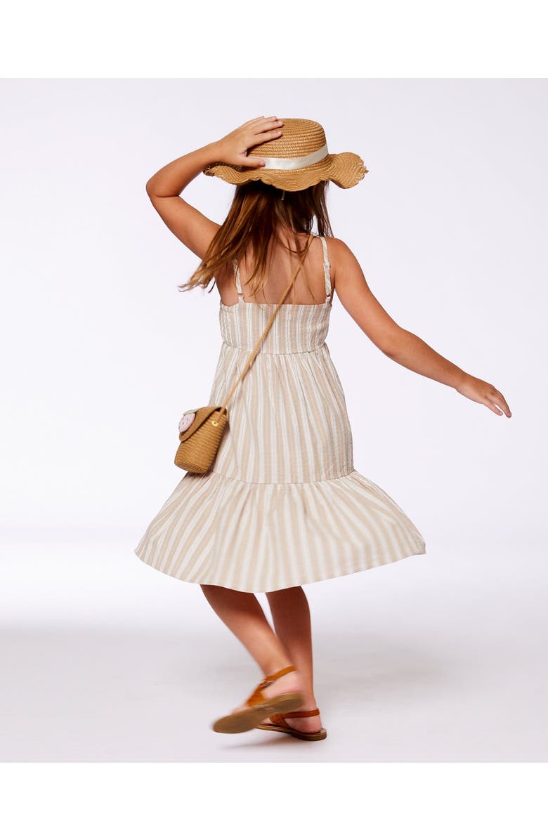 Deux par Deux Little Girl's Sleeveless Linen Dress White And Sage Striped, Alternate, color, White And Sage Striped