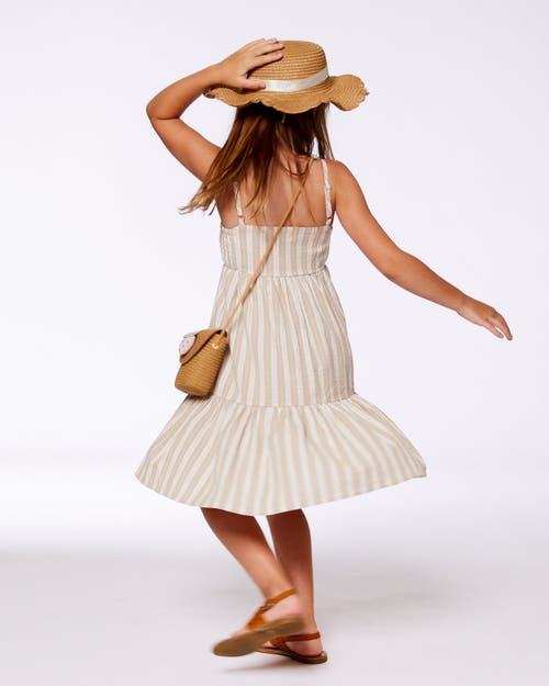 Deux Par Deux Little Girl's Sleeveless Linen Dress White And Sage Striped In White And Sage Striped