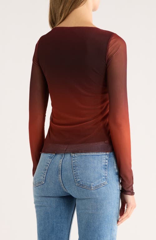 Vigoss Ombré Long Sleeve Mesh Top In Burgundy