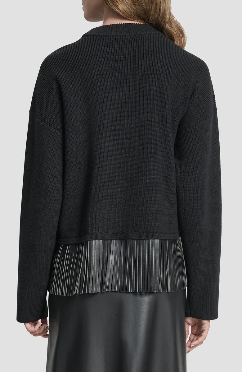 DKNY Faux Leather Fringe Sweater, Alternate, color, Black