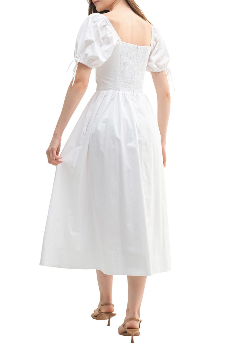 Corset Bodice Cotton Midi Dress, Alternate, color, WHITE