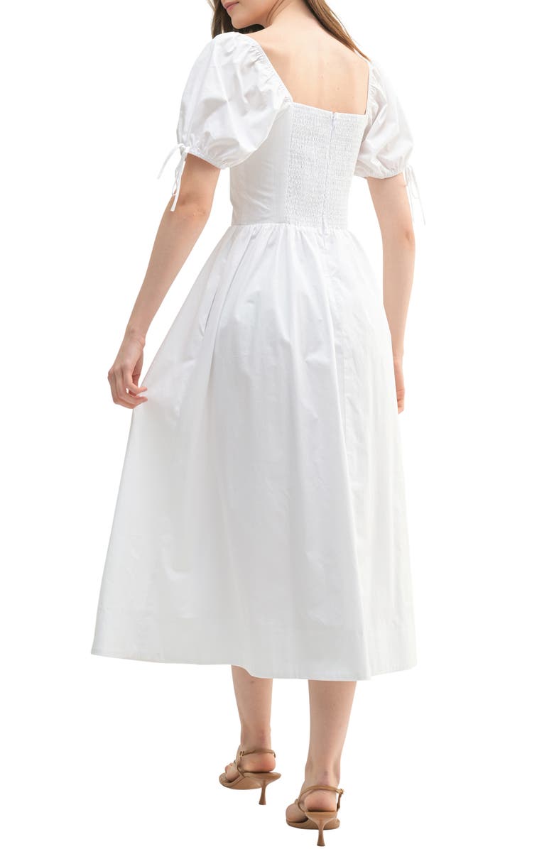 All in Favor Corset Bodice Cotton Midi Dress, Alternate, color, White