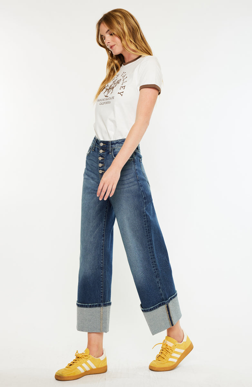 Kancan Collie Ultra High Rise Cropped Wide Leg Jeans In Blue