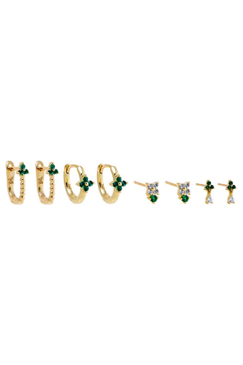 Colored Flower Stud & Huggie Earring Combo Set, Main, color, Emerald Green