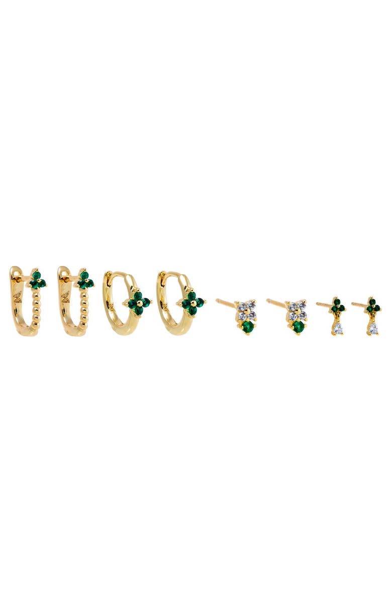 BY ADINA EDEN Colored Flower Stud & Huggie Earring Combo Set, Main, color, Emerald Green