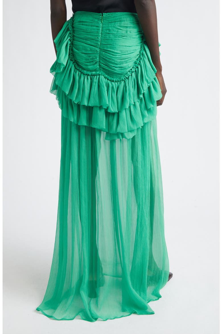 Washed Mousseline Silk Ruffle Maxi Skirt, Alternate, color, GREEN