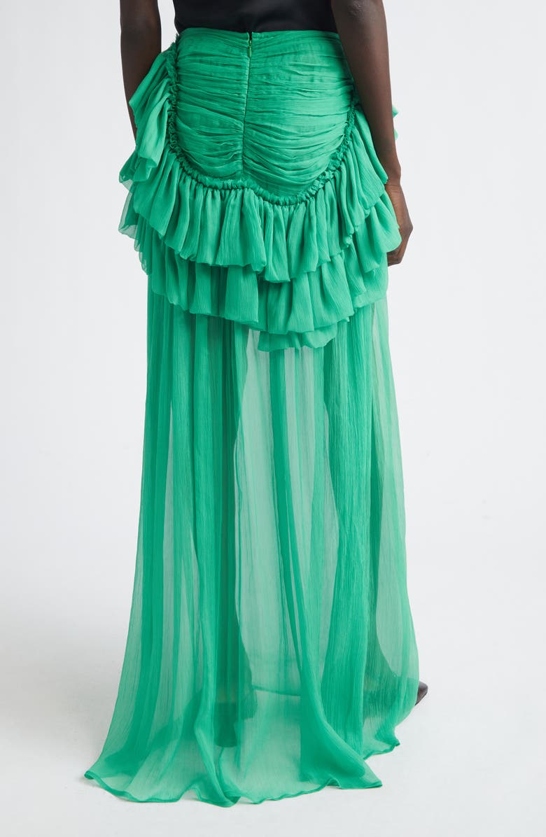 Dries Van Noten Washed Mousseline Silk Ruffle Maxi Skirt, Alternate, color, Green
