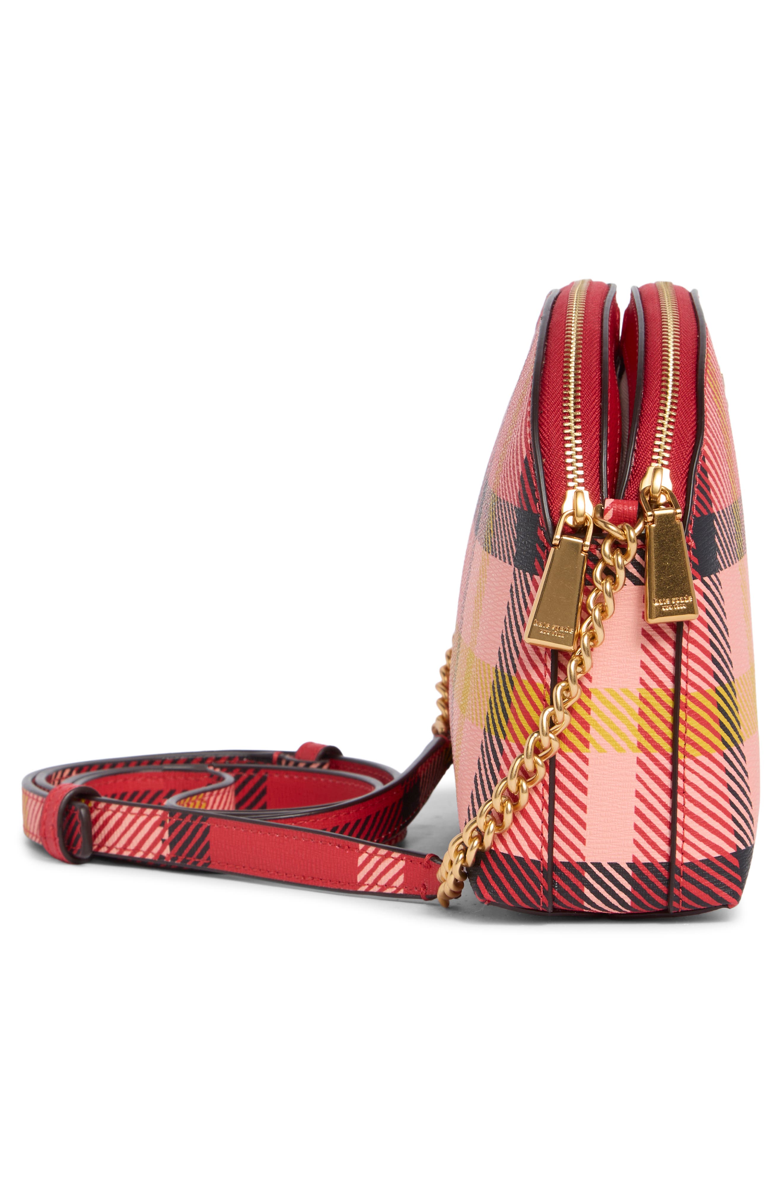 double zip leather crossbody bag, Alternate, color, RED MULTI