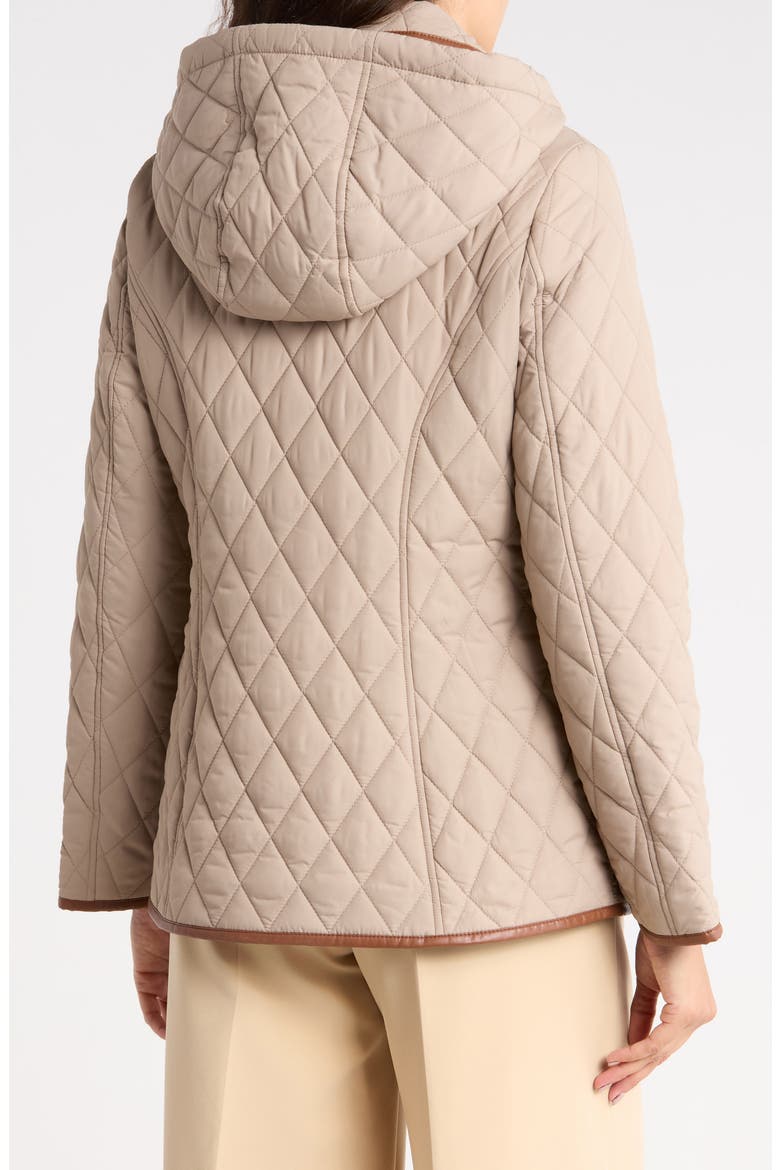 Quilted Hooded Jacket with Faux Leather Trim, Alternate, color, TAUPE