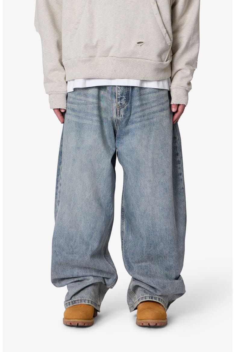 Mega Baggy Waxed Denim Jeans, Main, color, MEDIUM BLUE