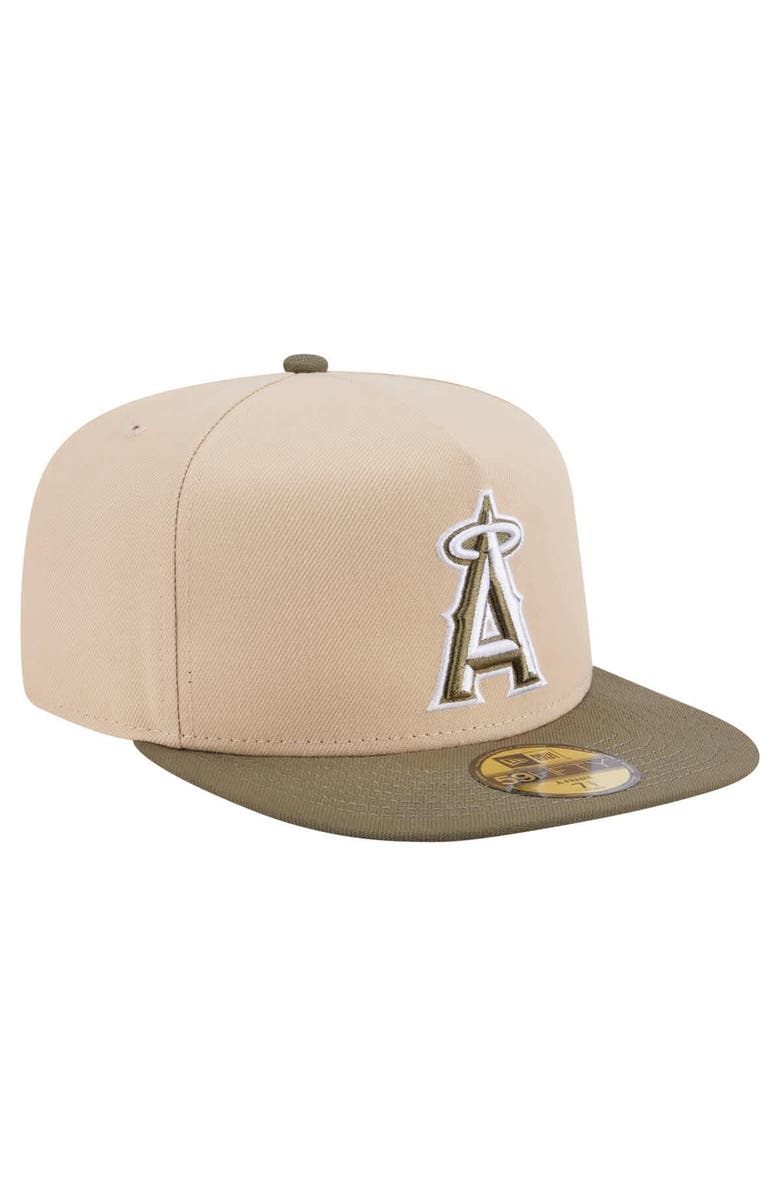 New Era Men's New Era Light Beige/Olive Los Angeles Angels Two-Tone Color Pack A-Frame 59FIFTY Fitted Hat, Alternate, color, 