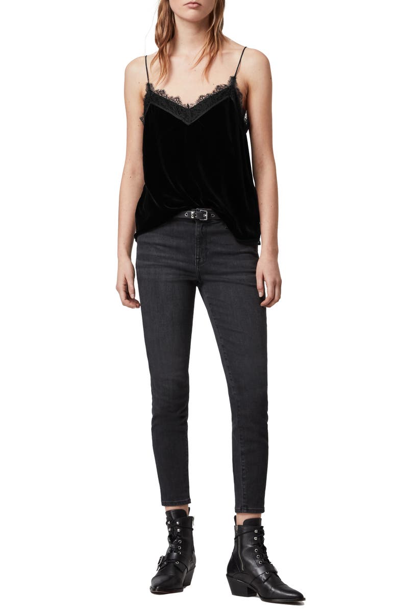 AllSaints Noa Lace & Velvet Camisole, Alternate, color,