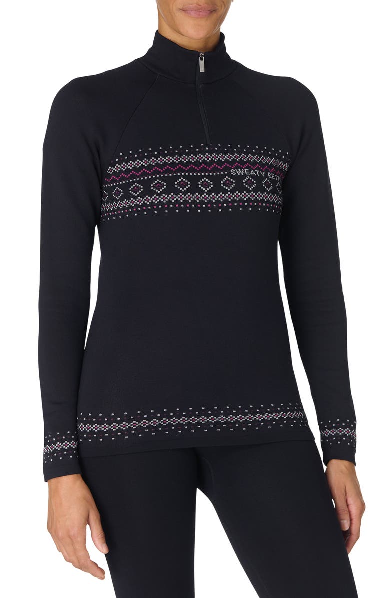 Sweaty Betty Fair Isle Base Layer Half Zip Pullover, Main, color, Black Ski Fair Isle Jacquard