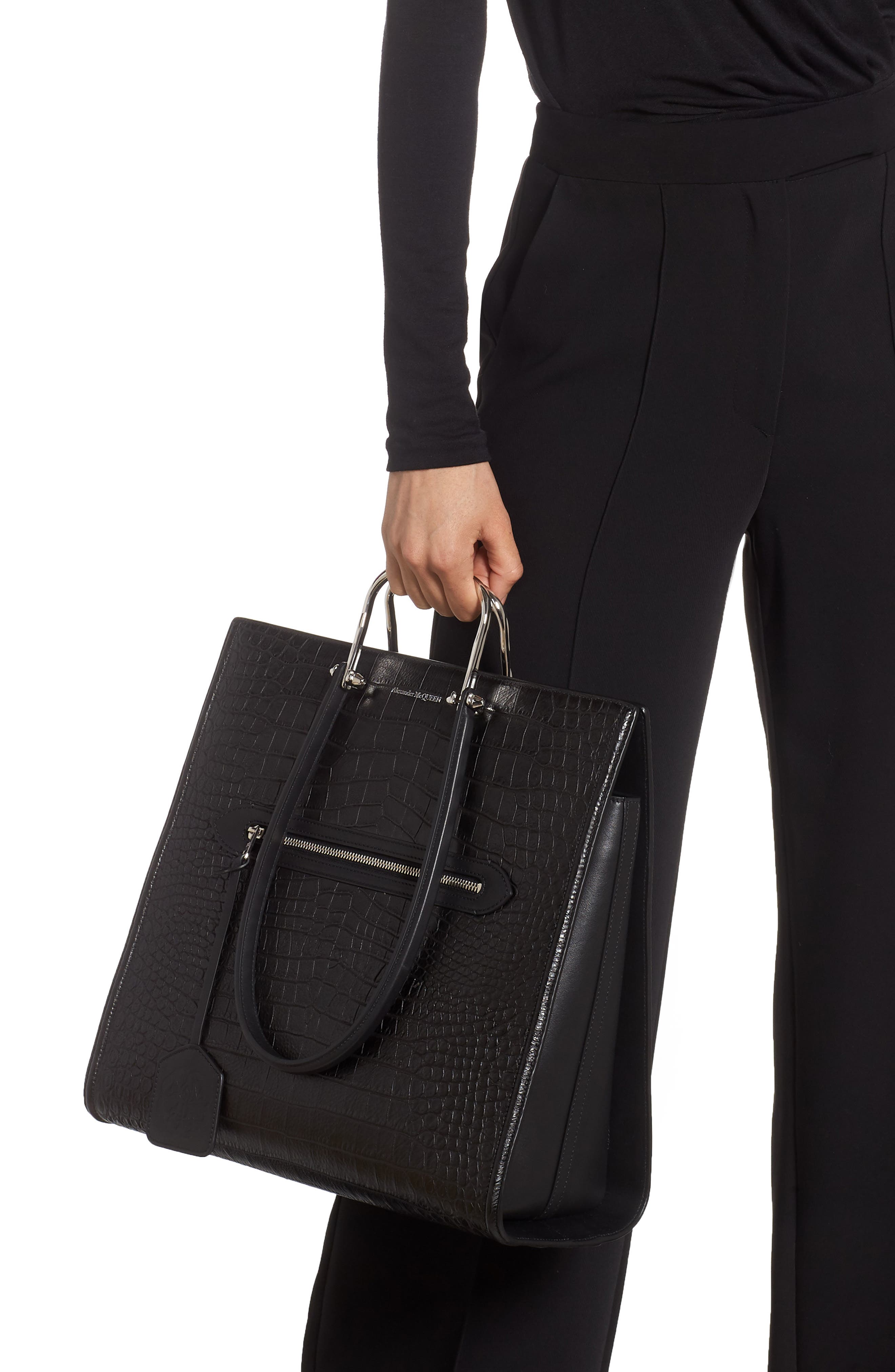 McQueen Alexander McQueen The Tall Story Croc Embossed Leather Tote, Alternate, color, 