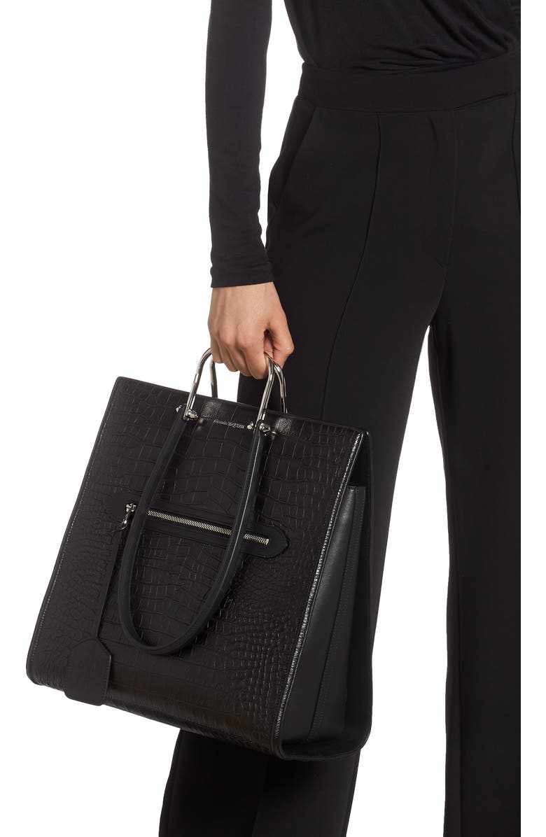 McQueen Alexander McQueen The Tall Story Croc Embossed Leather Tote, Alternate, color,