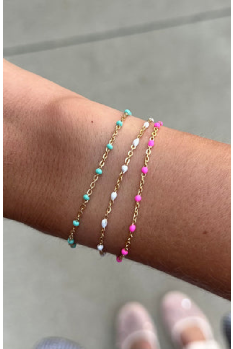 Colorful Daisy 14k Gold Filled Chain Bracelet Three Stack, Alternate, color, Gold
