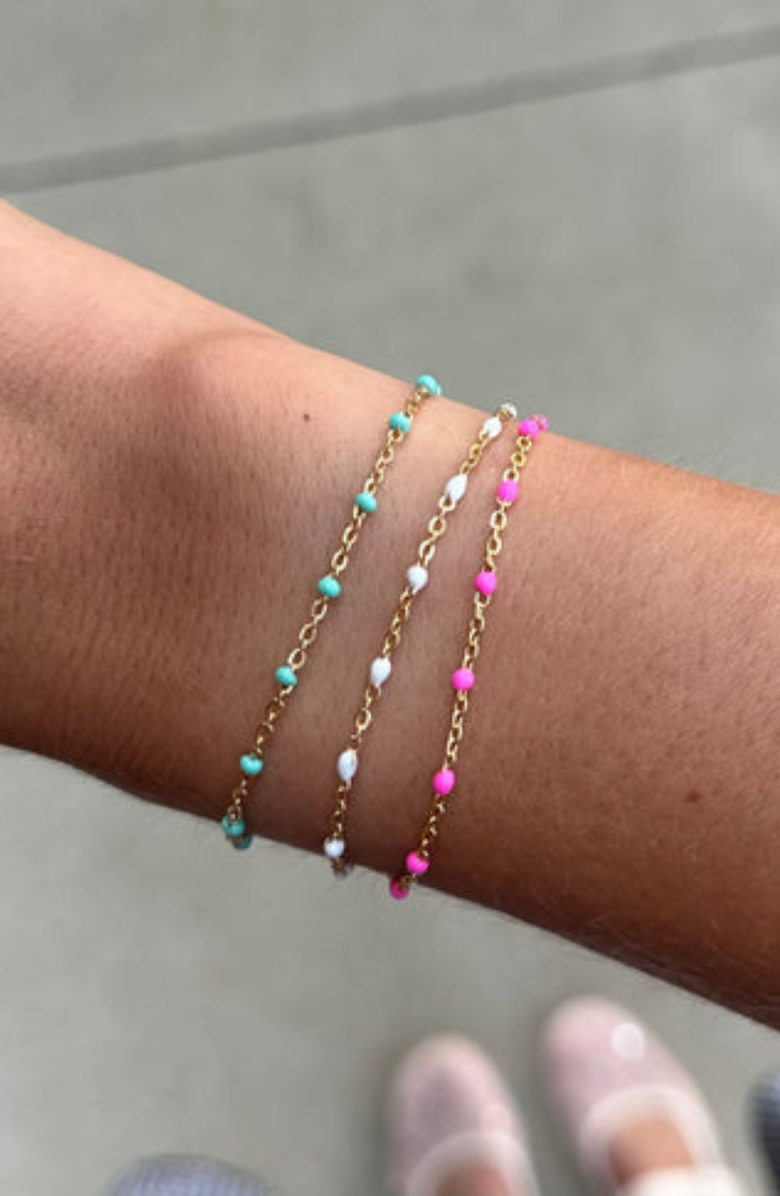 CUFFED BY NANO Colorful Daisy 14k Gold Filled Chain Bracelet Three Stack, Alternate, color, Gold