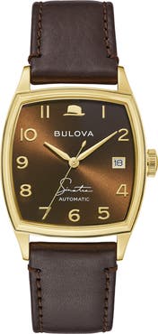 BULOVA Frank Sinatra Young at Heart Leather Strap Watch, 33.5mm