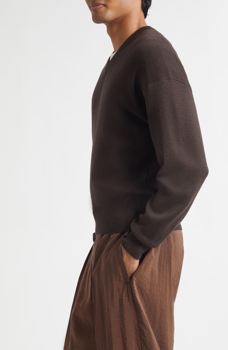 Lemaire Merino Wool Blend V-Neck Sweater, Alternate, color, Dark Cacao