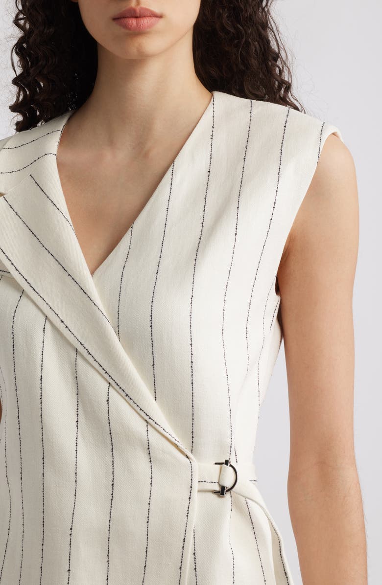 BOSS Dagania Pinstripe Sleeveless Linen Blend Sheath Dress, Alternate, color, White/ Navy Pinstripe