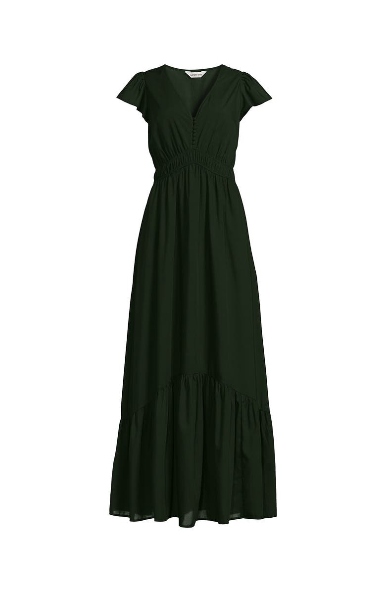 Lands' End Vneck Flutter Sleeve Maxi Dress, Alternate, color, Dark Green