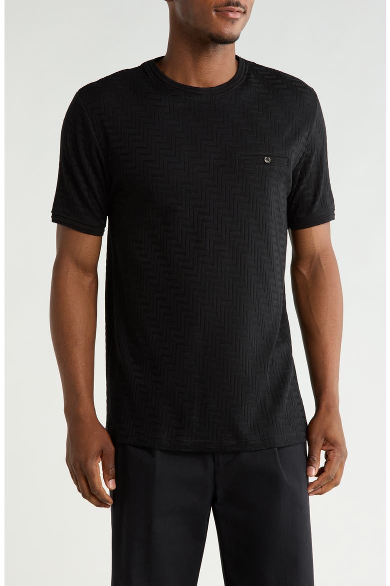 Chevron Textured Crewneck Pocket T-Shirt, Main, color, BLACK