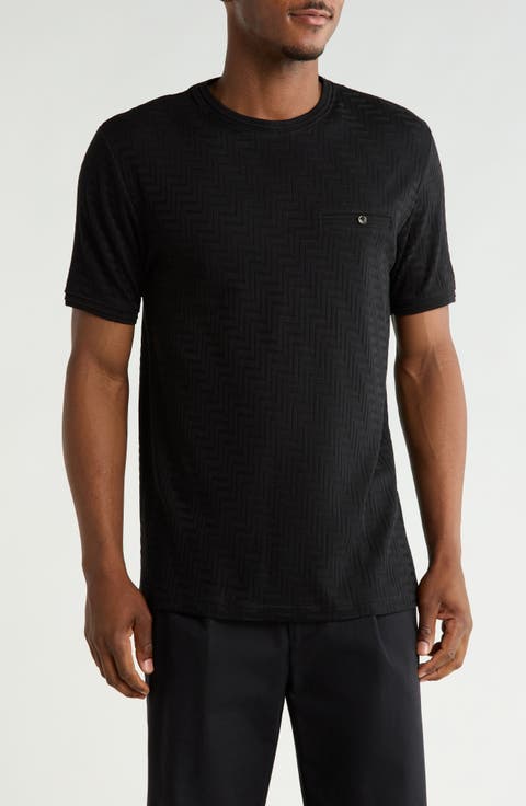 Chevron Textured Crewneck Pocket T-Shirt