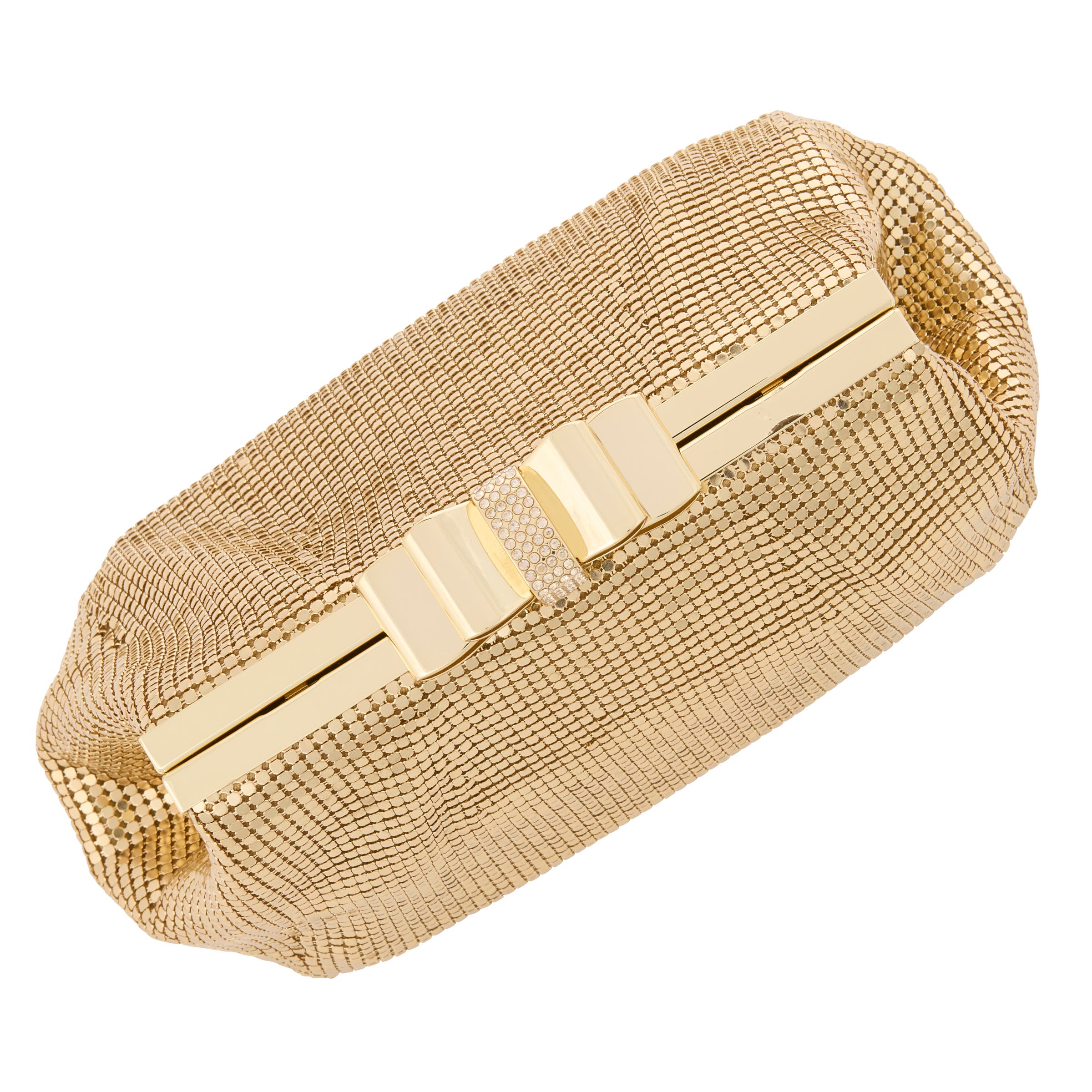 Whiting & Davis Blake Bow Clutch, Alternate, color, Metallic Gold