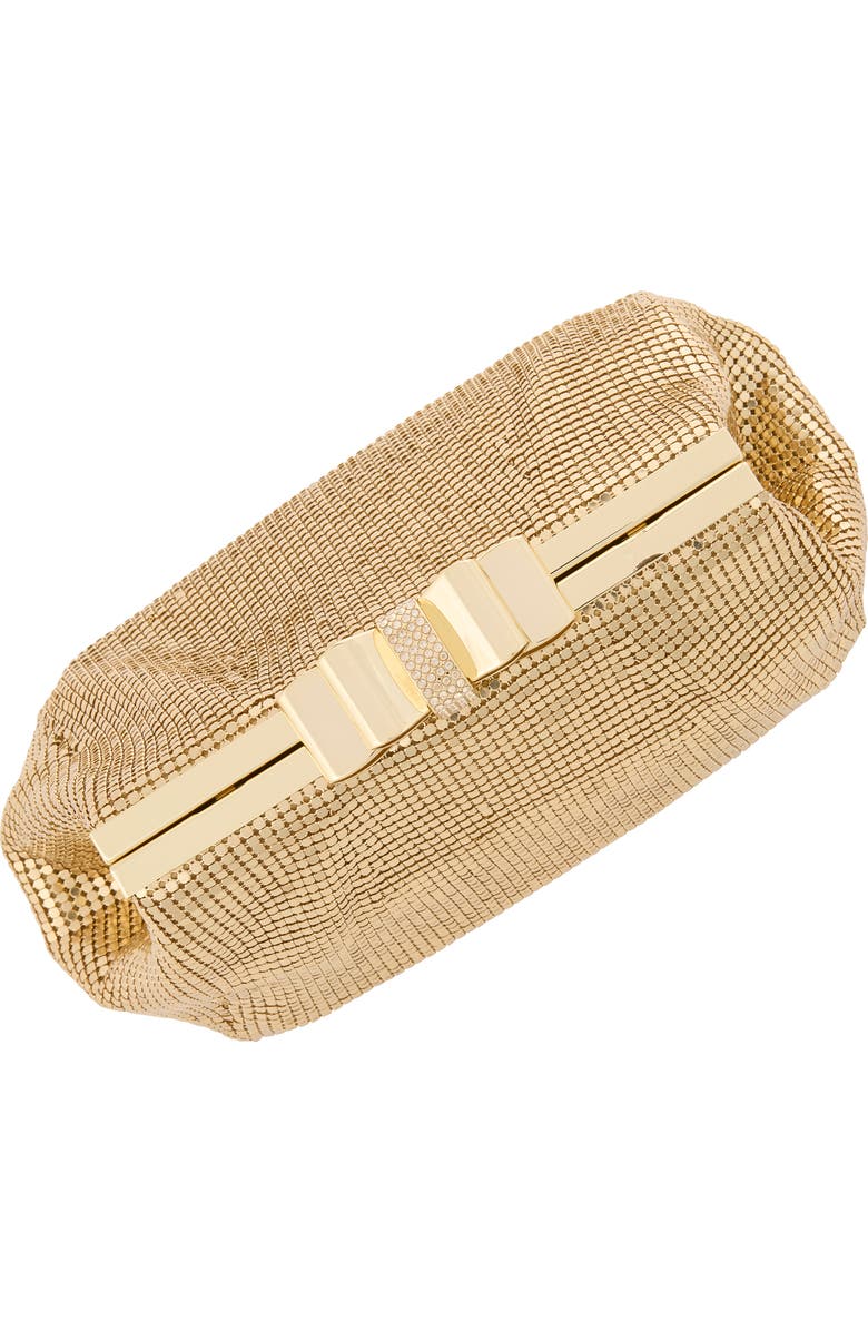 Whiting & Davis Blake Bow Clutch, Alternate, color, Metallic Gold