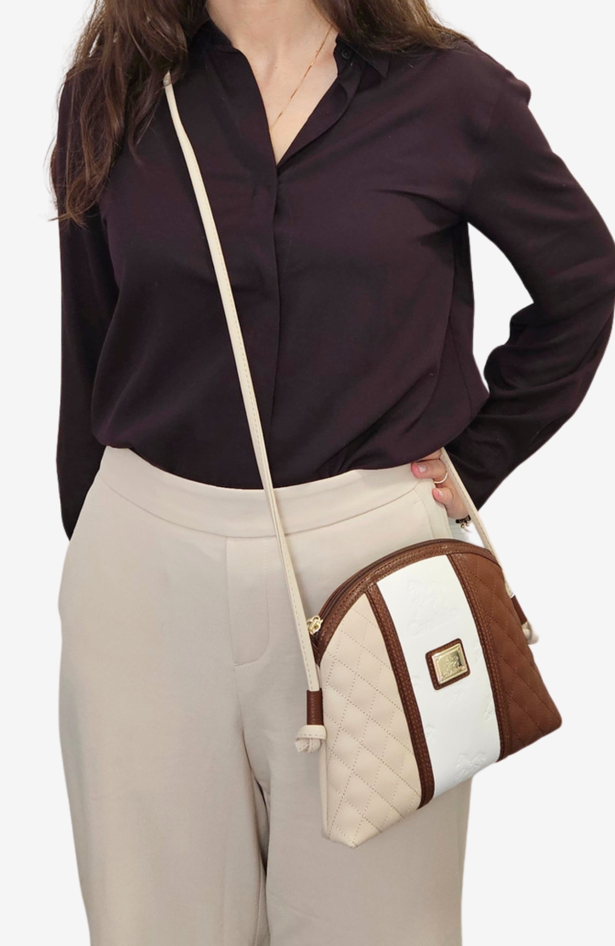 Sublime 5 Small Crossbody Bag, Alternate, color, Camel Brown / Beige / White