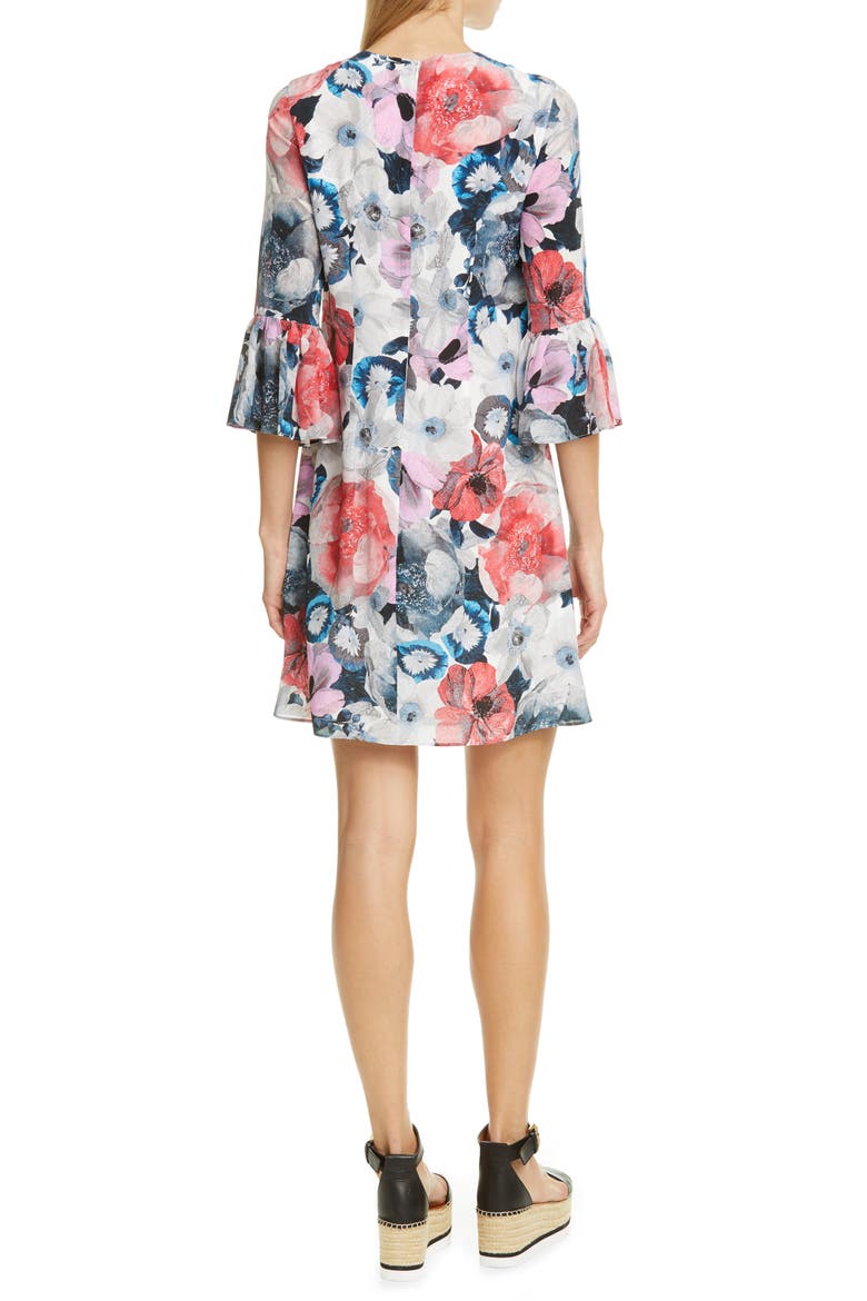 Floral Silk Shift Dress, Alternate, color, WHITE/ PINK