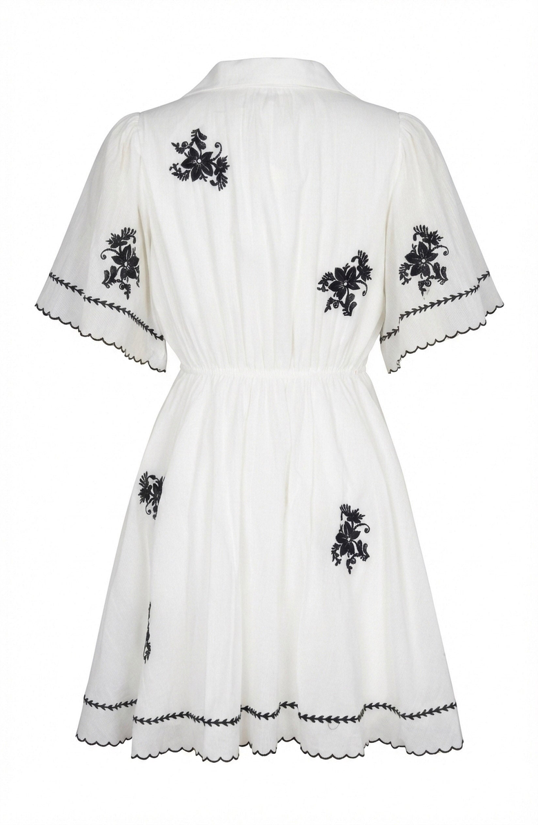 Modenaire Short-Sleeve Button-Front Embroidered Shirt Dress, Alternate, color, White / Black