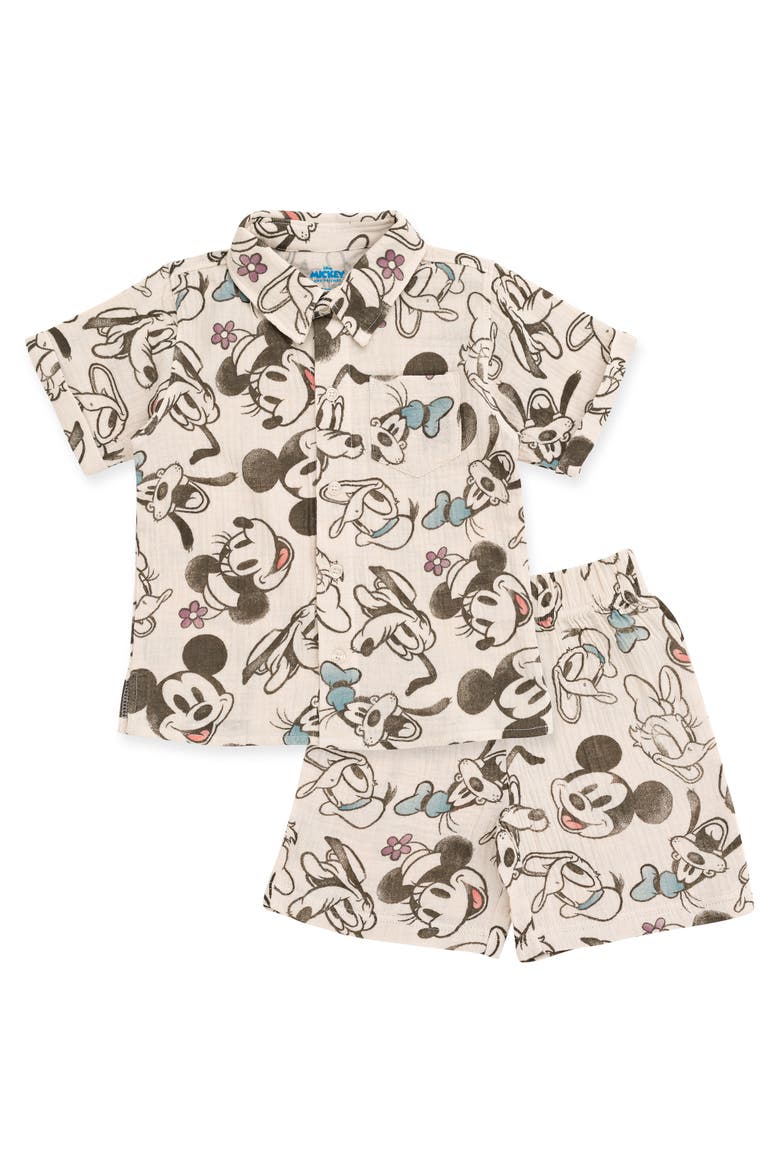 Mickey Mouse Romper Dress and Shorts Set, Main, color, Stone Mickey Friends